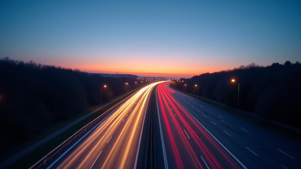 A modern highway in the eastern Czech Republic at dusk.